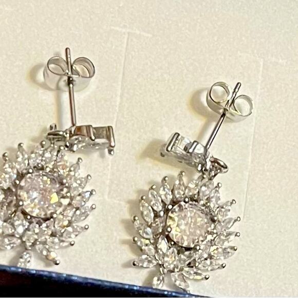 Simulated Diamond Floral Earrings in Stainless Steel - Picture 4 of 4